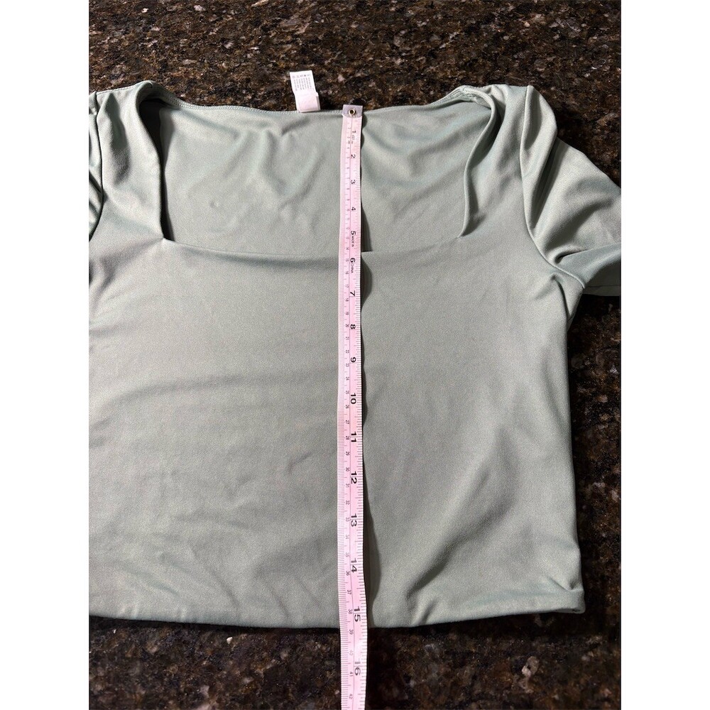 90 Degree by Reflex Top Womens Size M Sage Green Square Neck Long Sleeve - Picture 7 of 7